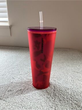 NEW Starbucks 2022 Spring Red Floral Soft Touch 24 oz Venti Cold Cup Tumbler